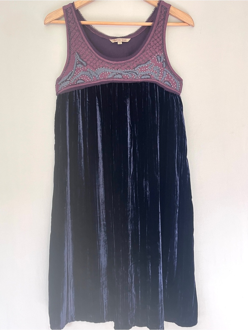 Velvet Midi Dress Embroidered Beaded Empire Waist Shell Button Boho • Size S